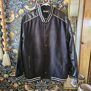 Black Varsity Letterman Jacket with Leather Sleeves